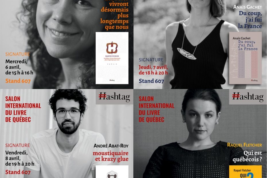 Photos des quatre auteurices avec les couvertures de leur livre